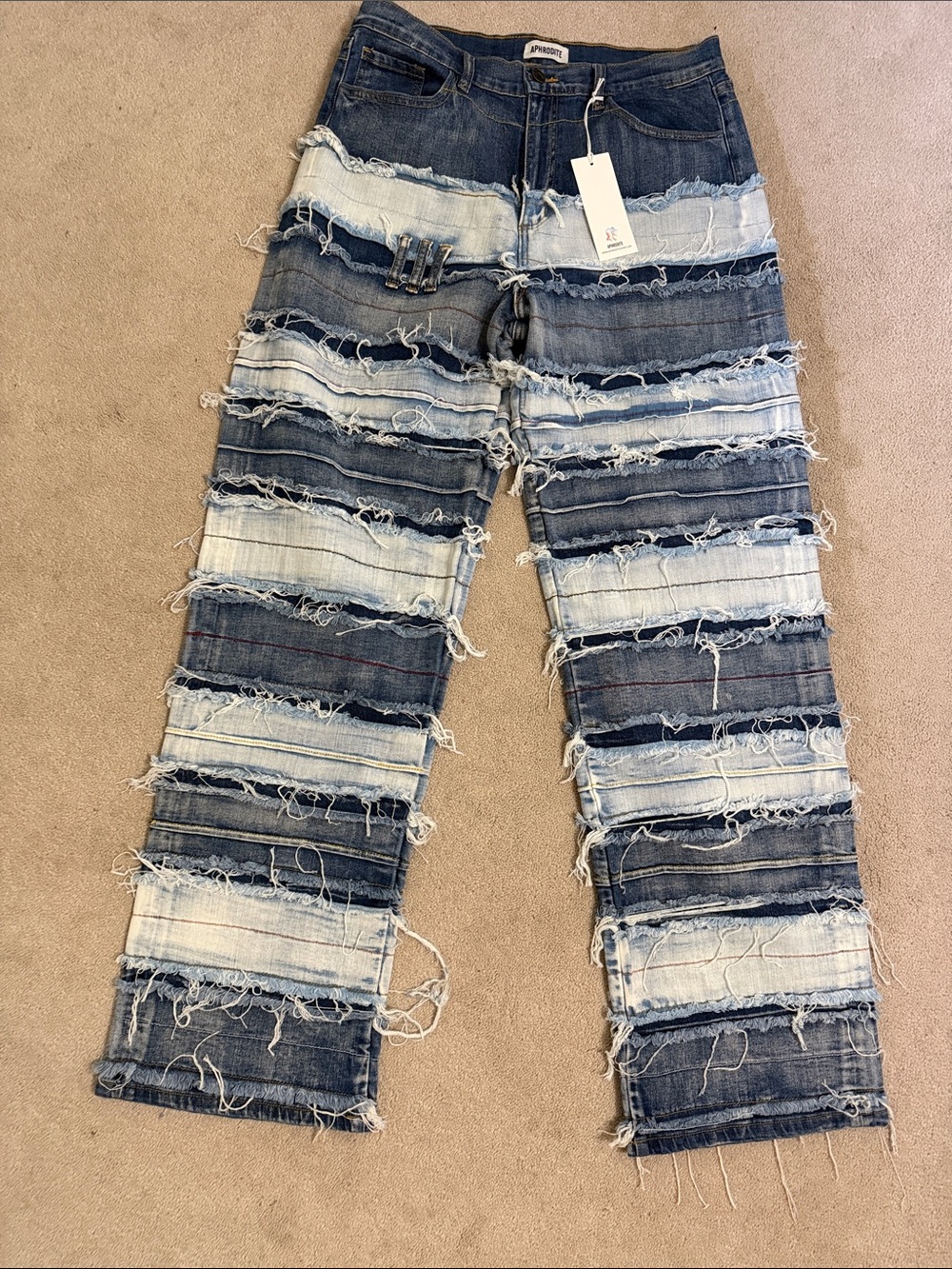 Aphrodite Jeans - Two-Tone Striped Patchwork Jeans - Blue & Light Blue